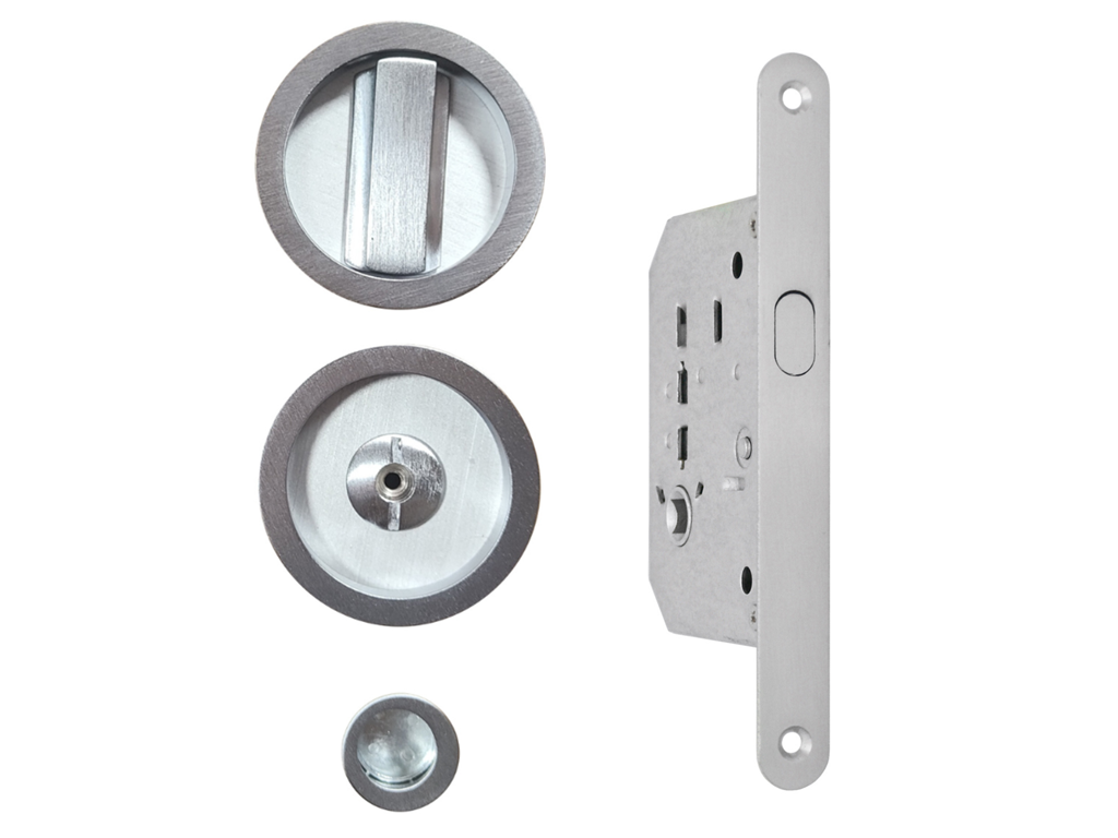 maniglia incasso tondo porta scorrevole nottolino cromo satinatom fimet.png Maniglia Incasso Tonda Porta Scorrevole modello 3666R WC d.57/48 con Nottolino+Serratura E50 Cromo Satinato | Fimet Maniglie - immagine 1